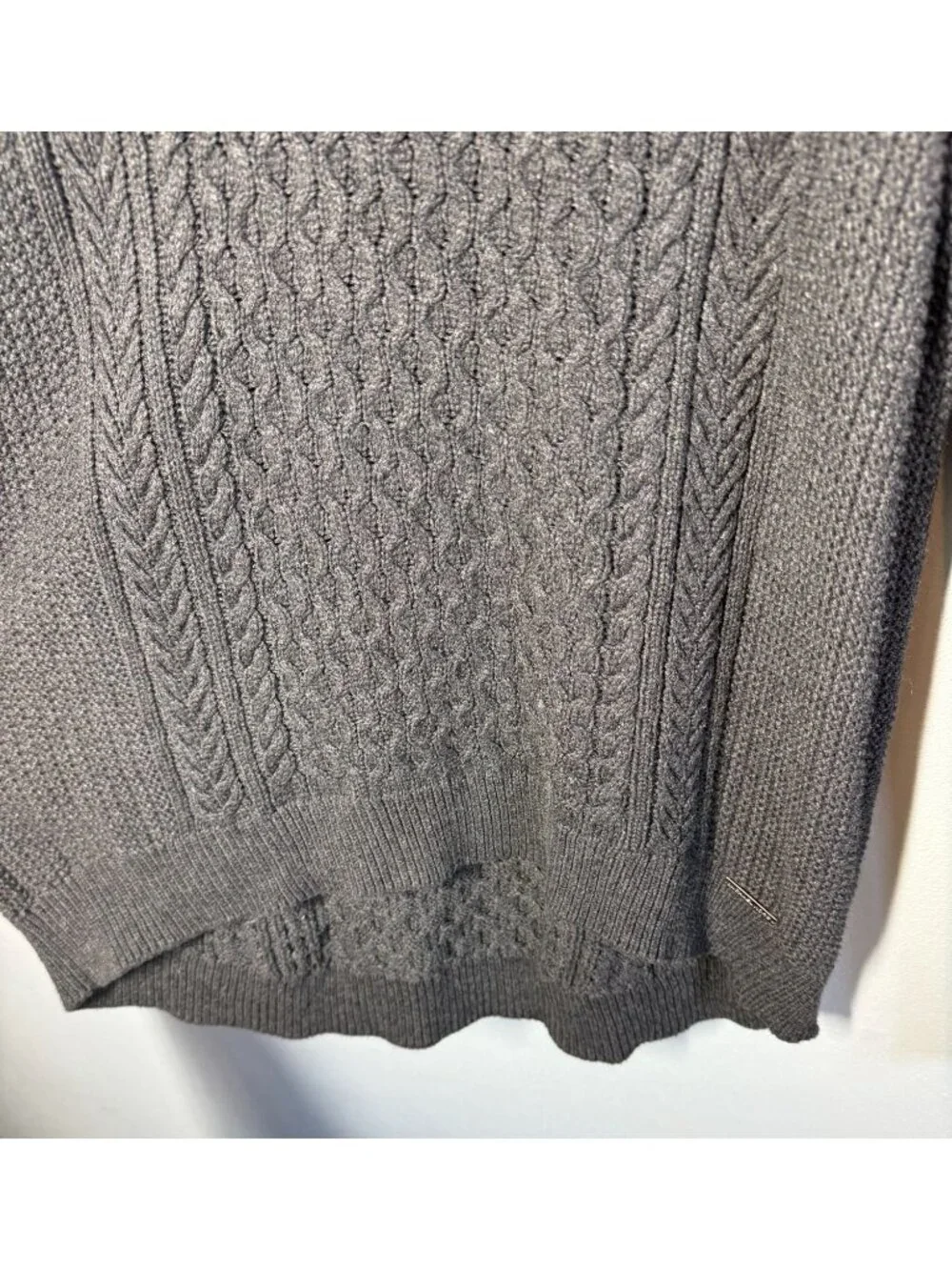 Michael Kors Womens Large Cable Knit‎ Sweater Open Shoulder Gray Cozy Cabincore